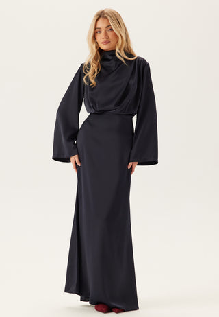 High Neck Wide Sleeve Satin Gown