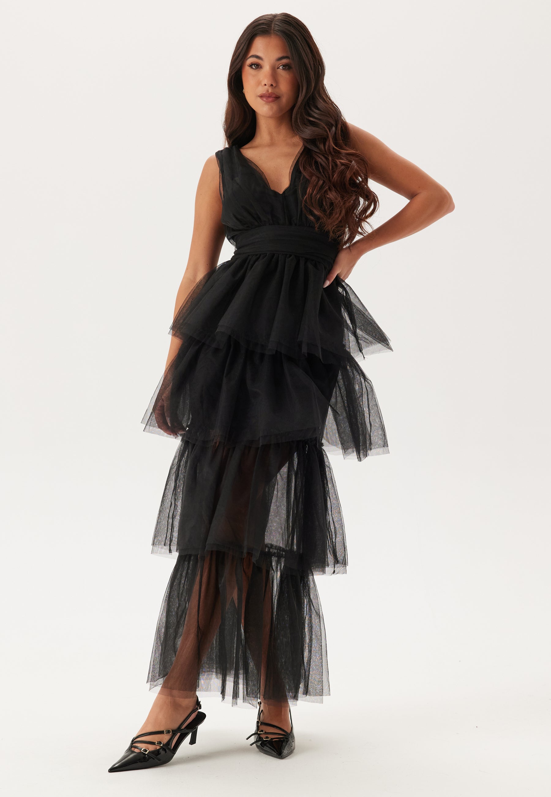 Bubbleroom occasion High Slit Tulle Maxi Dress Black Black Bubbleroom occasion High Slit Tulle Maxi Dress Black Black