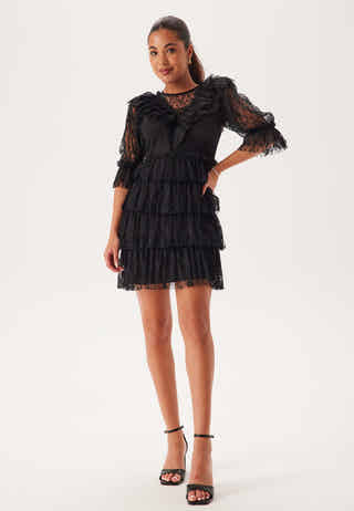 Lace Frill Puff Sleeve Dress