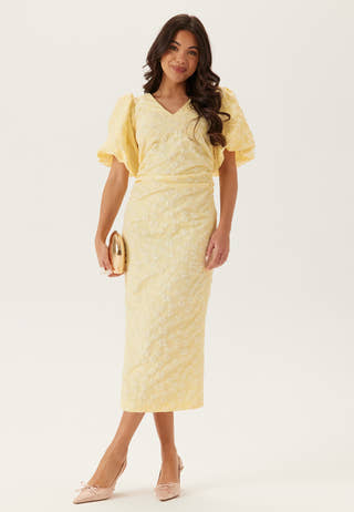 Puff Sleeve Jacquard Midi Dress