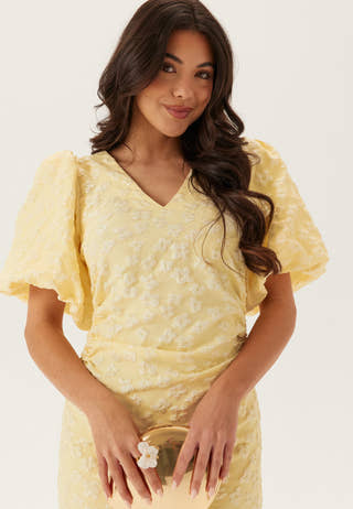 Puff Sleeve Jacquard Midi Dress