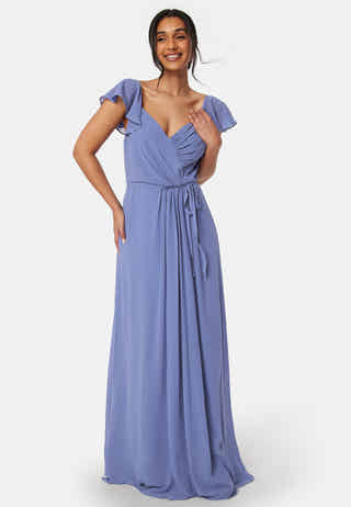 Butterfly Sleeve Draped Chiffon Gown