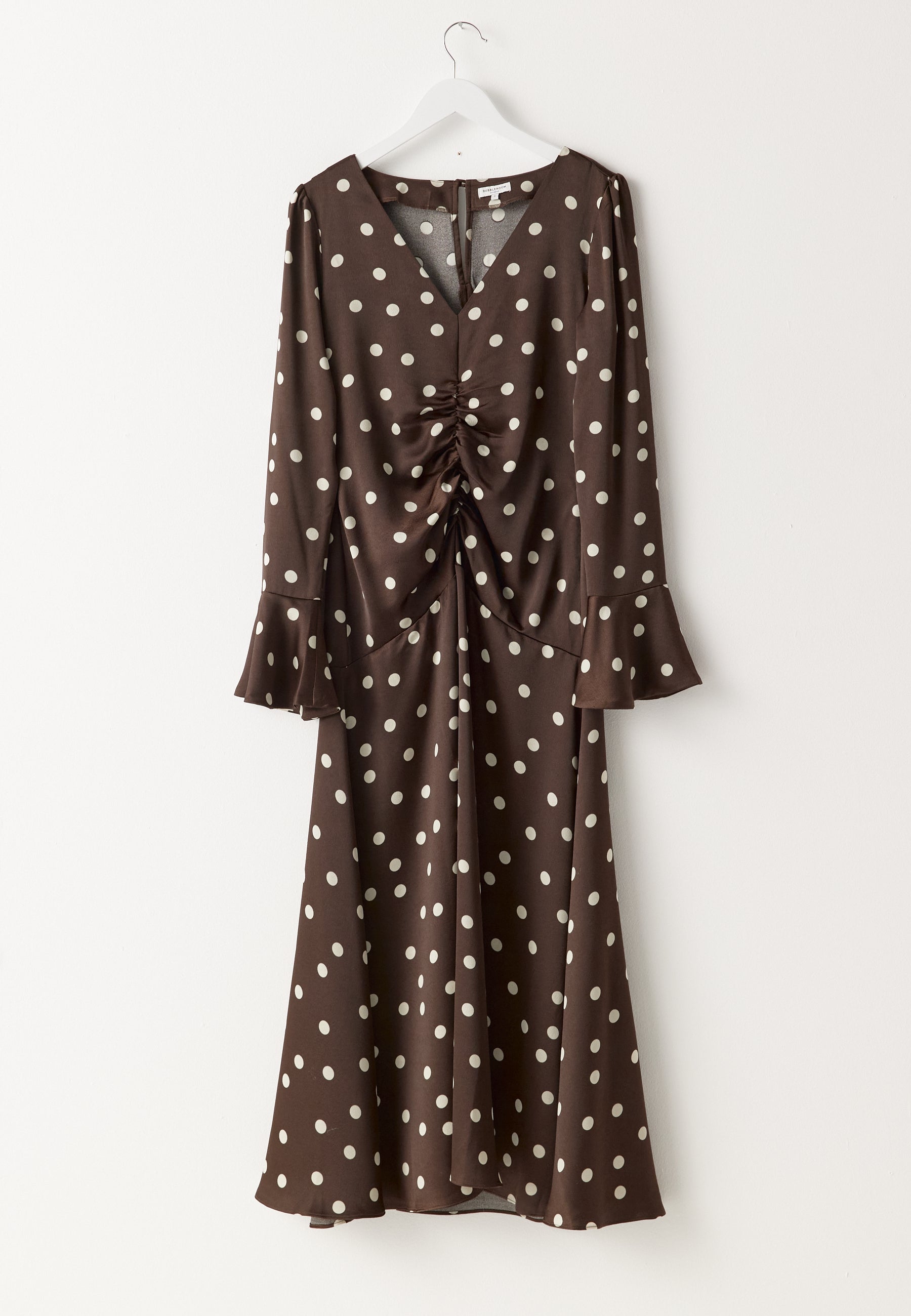 Bubbleroom occasion Ruched Front Midi Dress Brown Brown / White Bubbleroom occasion Ruched Front Midi Dress Brown Brown / White