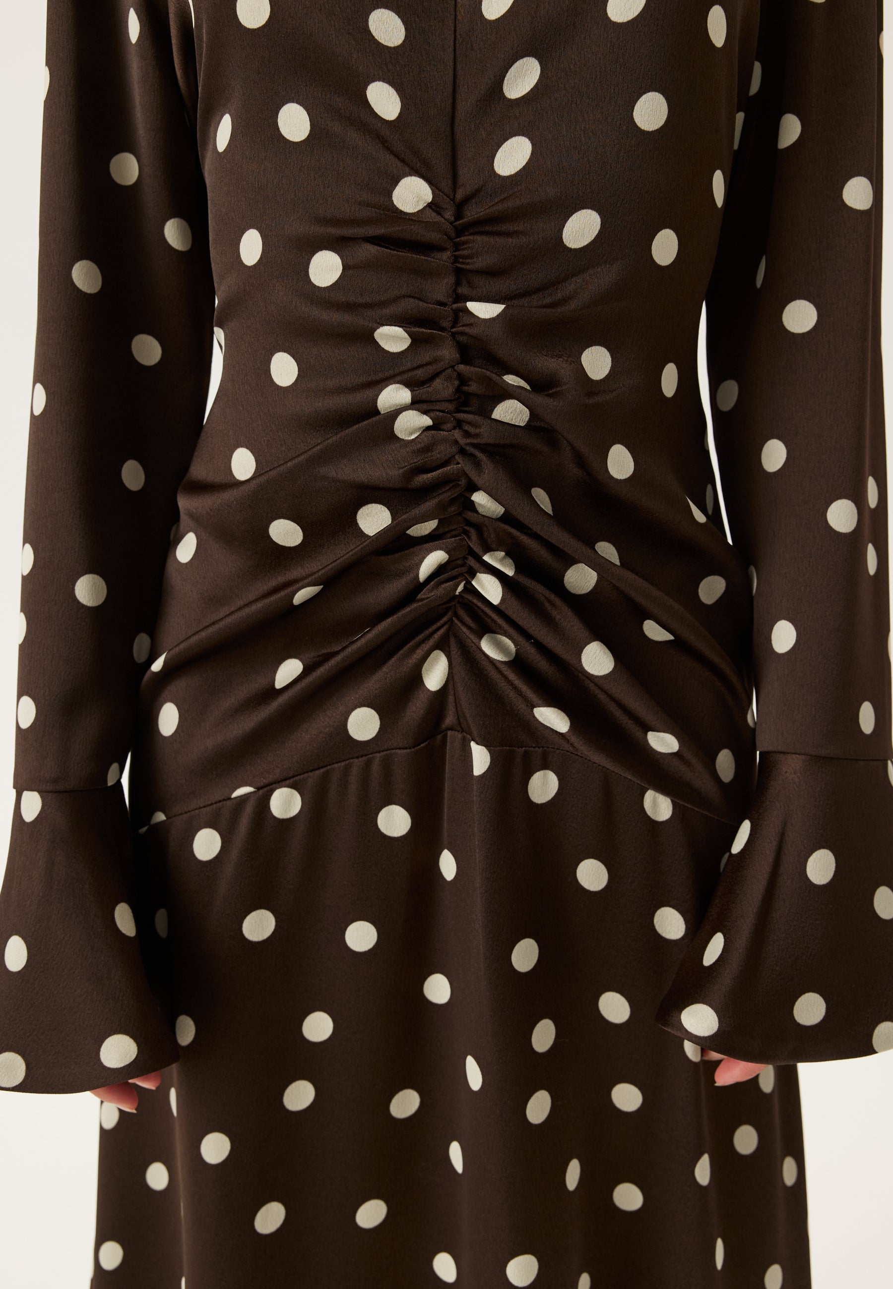 terracotta polka dot ruched front long sleeve bodycon dress Petite Terracotta Polka Dot Ruched Front Long Sleeve Bodycon, Dress