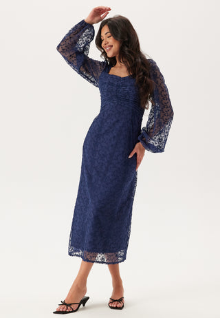 Ruched L/S Midi Dress