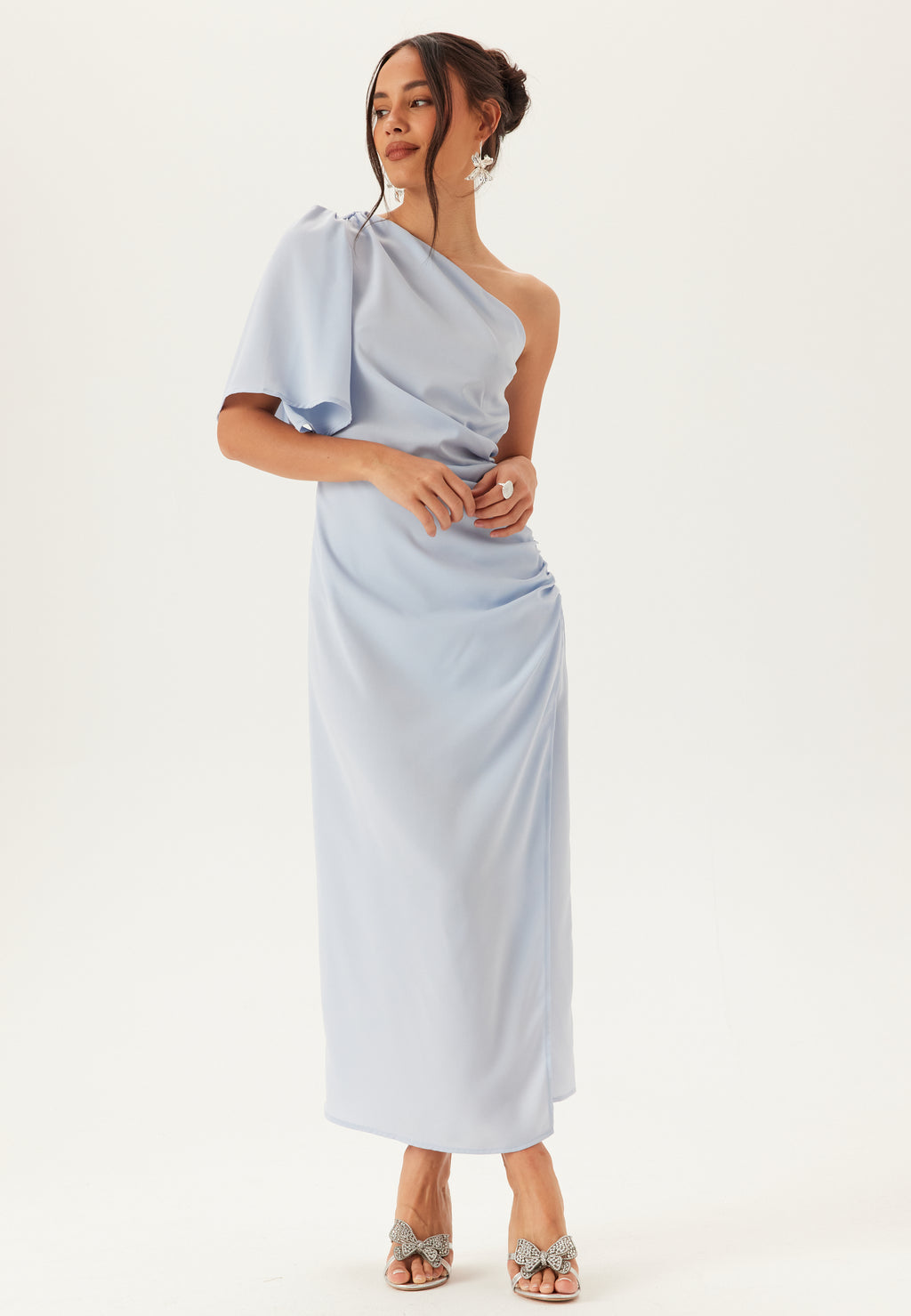 princess polly baby blue dress Ruched one-shoulder satin cocktail dress in blue - Dolce Gabbana