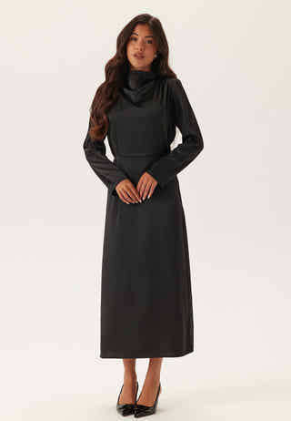 Satin High Collar Midi Dress