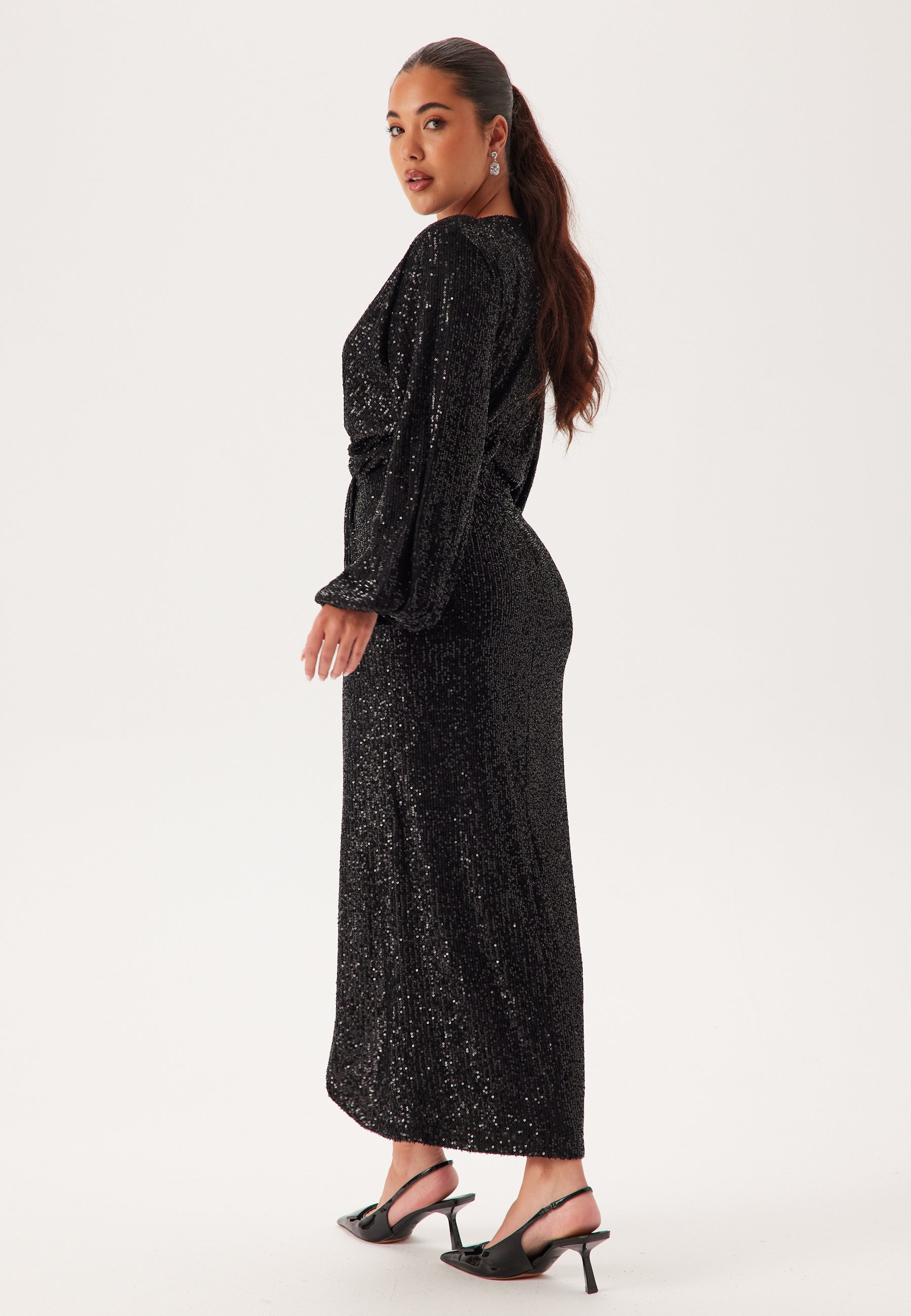 black wrap sequin dress Women's Velvet Sequin Wrap Midi Dress, Bottle Green