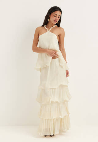Shimmer Flounce Maxi Skirt