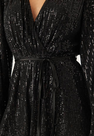 Sequin Balloon Sleeve Dress