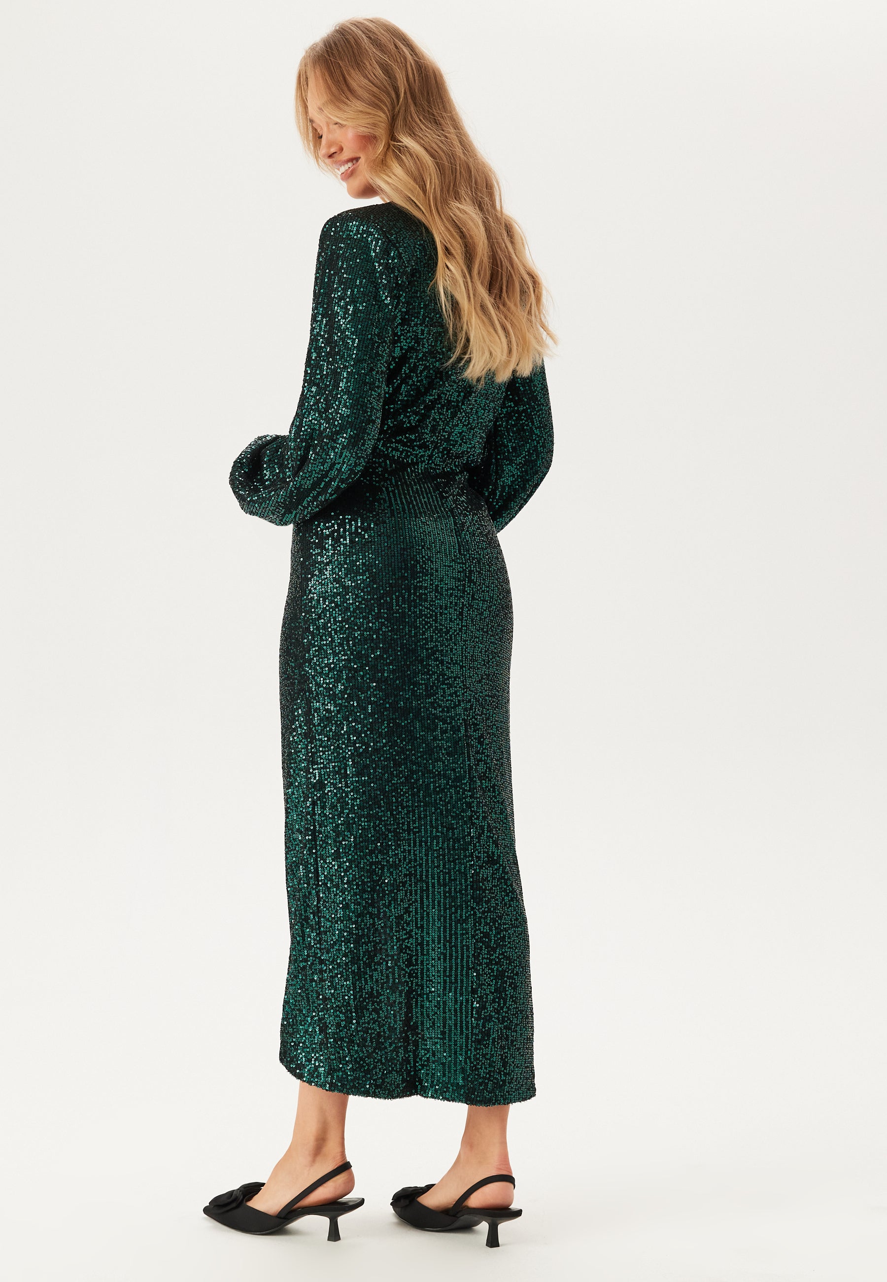 sequin wrap dress green Camila Green Sequin Wrap Over Midi dress Girl In Mind