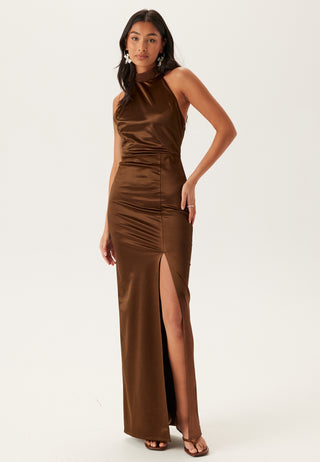 Stretch Satin Halterneck Gown