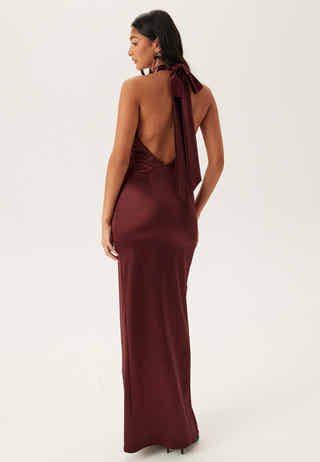 Stretch Satin Halterneck Gown