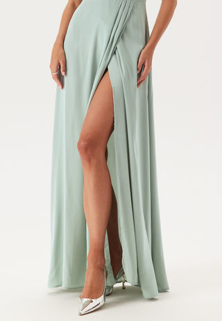 Waterfall Slit Satin Gown