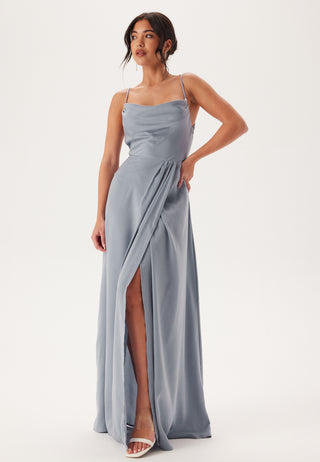 Waterfall Slit Satin Gown