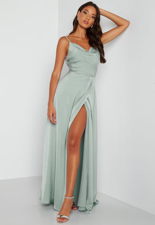 Waterfall Slit Satin Gown