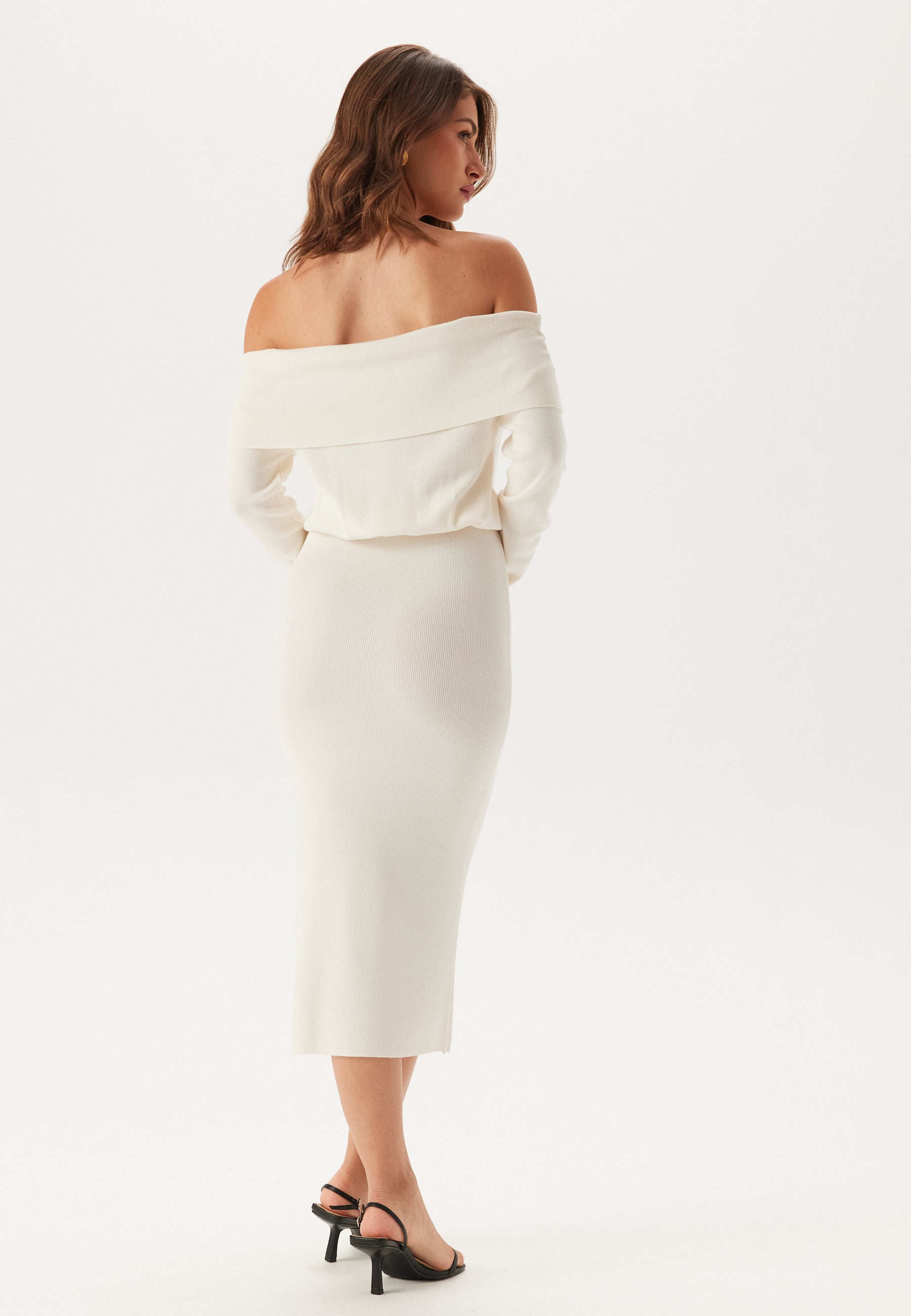 Bubbleroom Off Shoulder Knitted Midi Dress Dresses White Bubbleroom Off Shoulder Knitted Midi Dress Dresses White