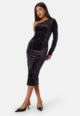 Bubbleroom – One Shoulder Velvet Dress – Black – Black