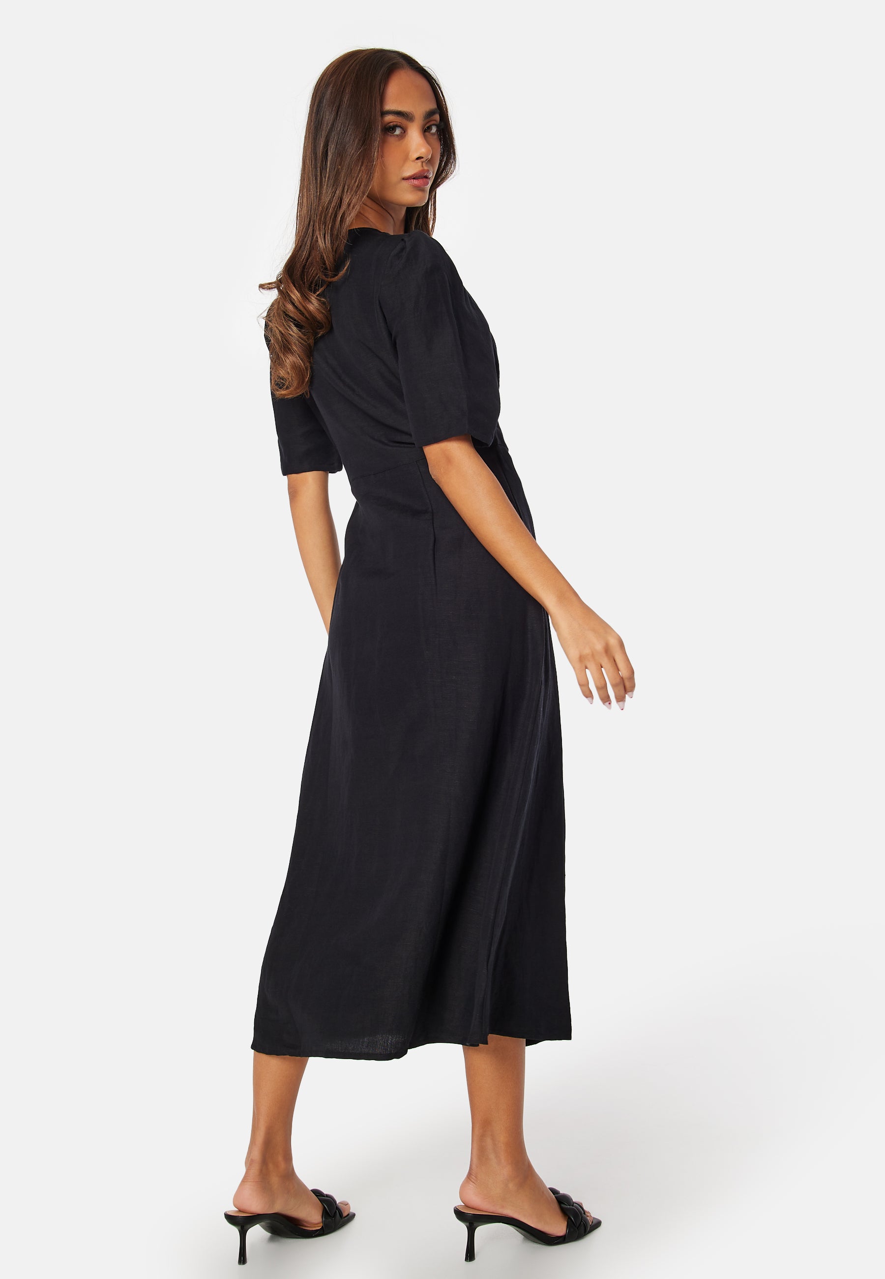 Bubbleroom Linen Blend Wrap Dress + SIZES Black Bubbleroom Linen Blend Wrap Dress + SIZES Black