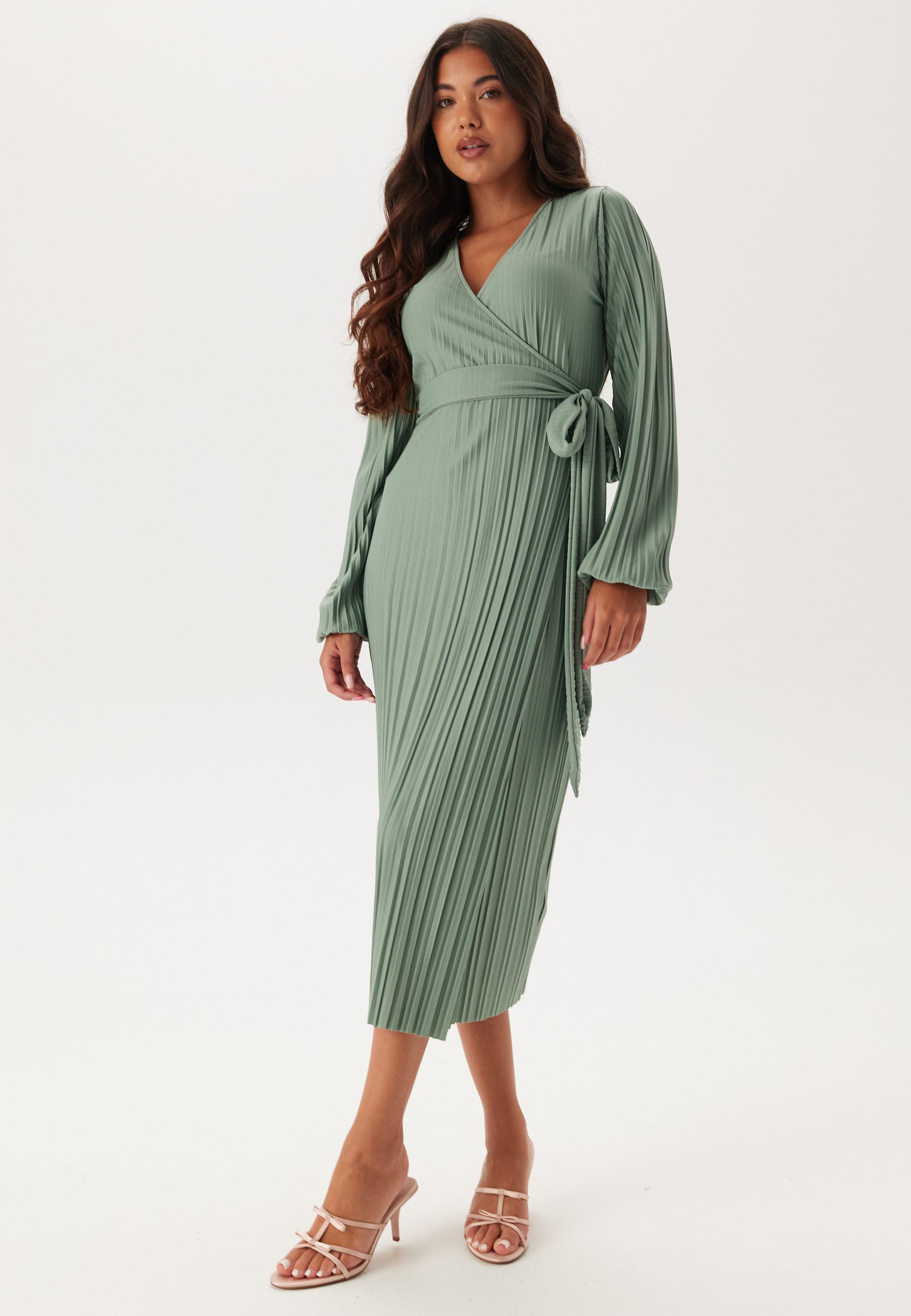 Bubbleroom Pleated Wrap Dress Dresses Green Bubbleroom Pleated Wrap Dress Dresses Green