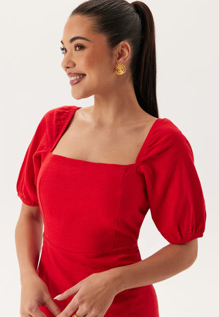 Puff Sleeve Linen Blend Dress
