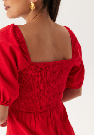 Puff Sleeve Linen Blend Dress