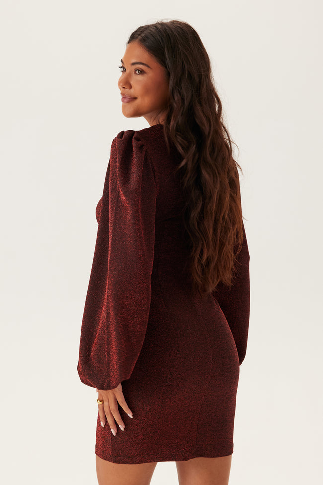 Puff Sleeve Sparkling Dress Black Red