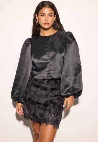 Round Neck Puff Sleeve Blouse