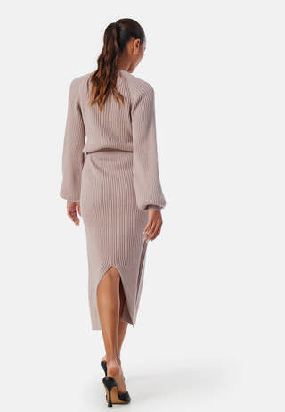 Round Neck Rib Knitted Midi Dress