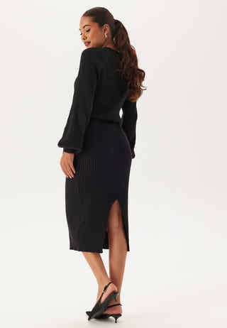 Round Neck Rib Knitted Midi Dress