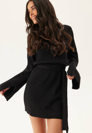 Round Neck Rib Knitted Short Dress
