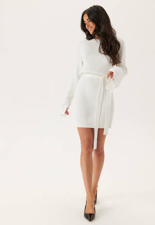 Bubbleroom Round Neck Rib Knitted Short Dress Dresses White Bubbleroom Round Neck Rib Knitted Short Dress Dresses White