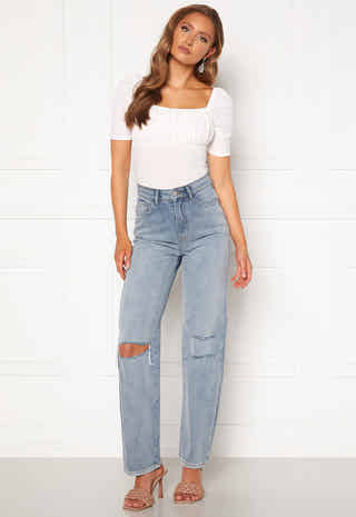 Rushed Square Neck Short Sleeve Top