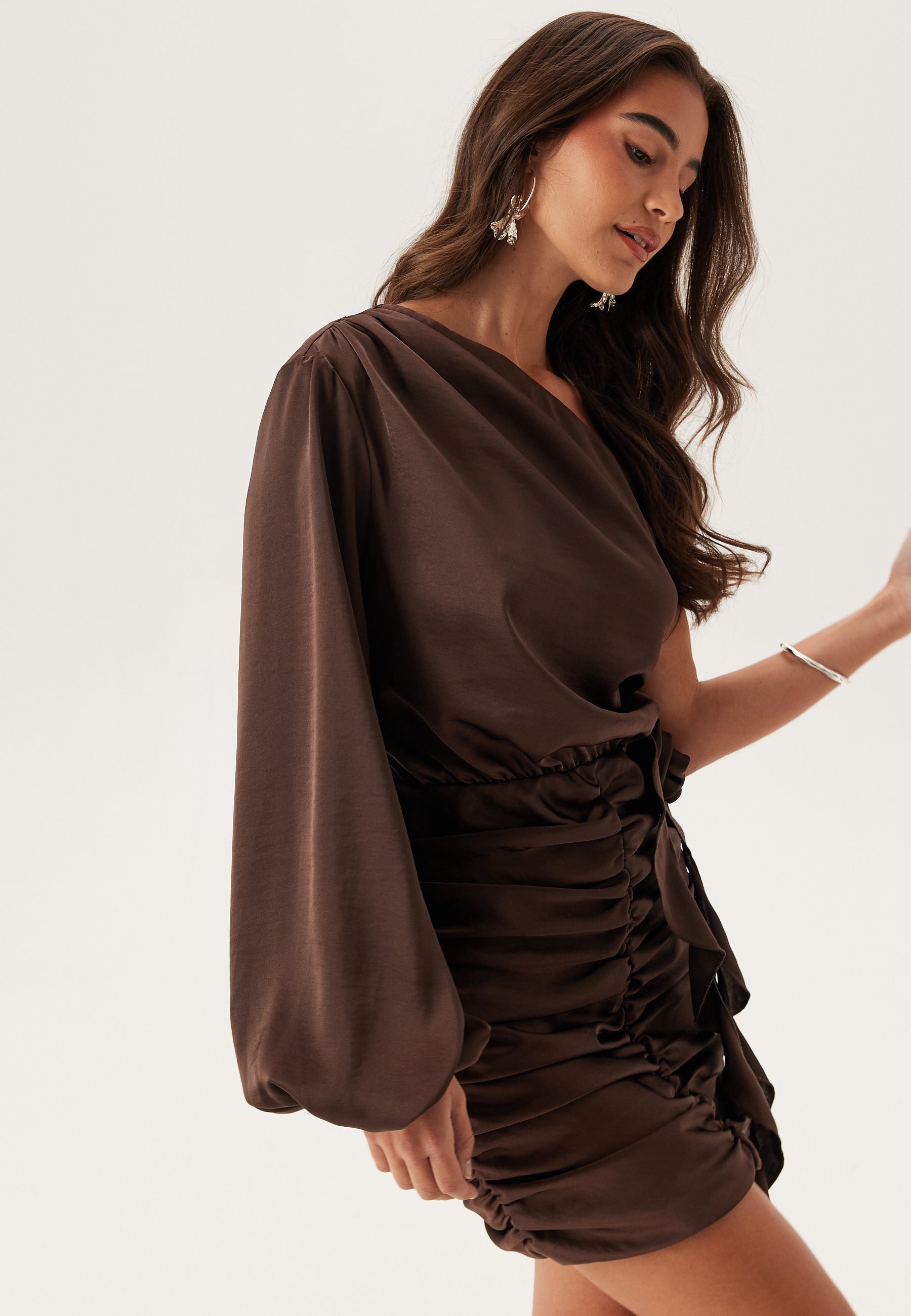 Bubbleroom Satin Short Dress Brown Brown Bubbleroom Satin Short Dress Brown Brown