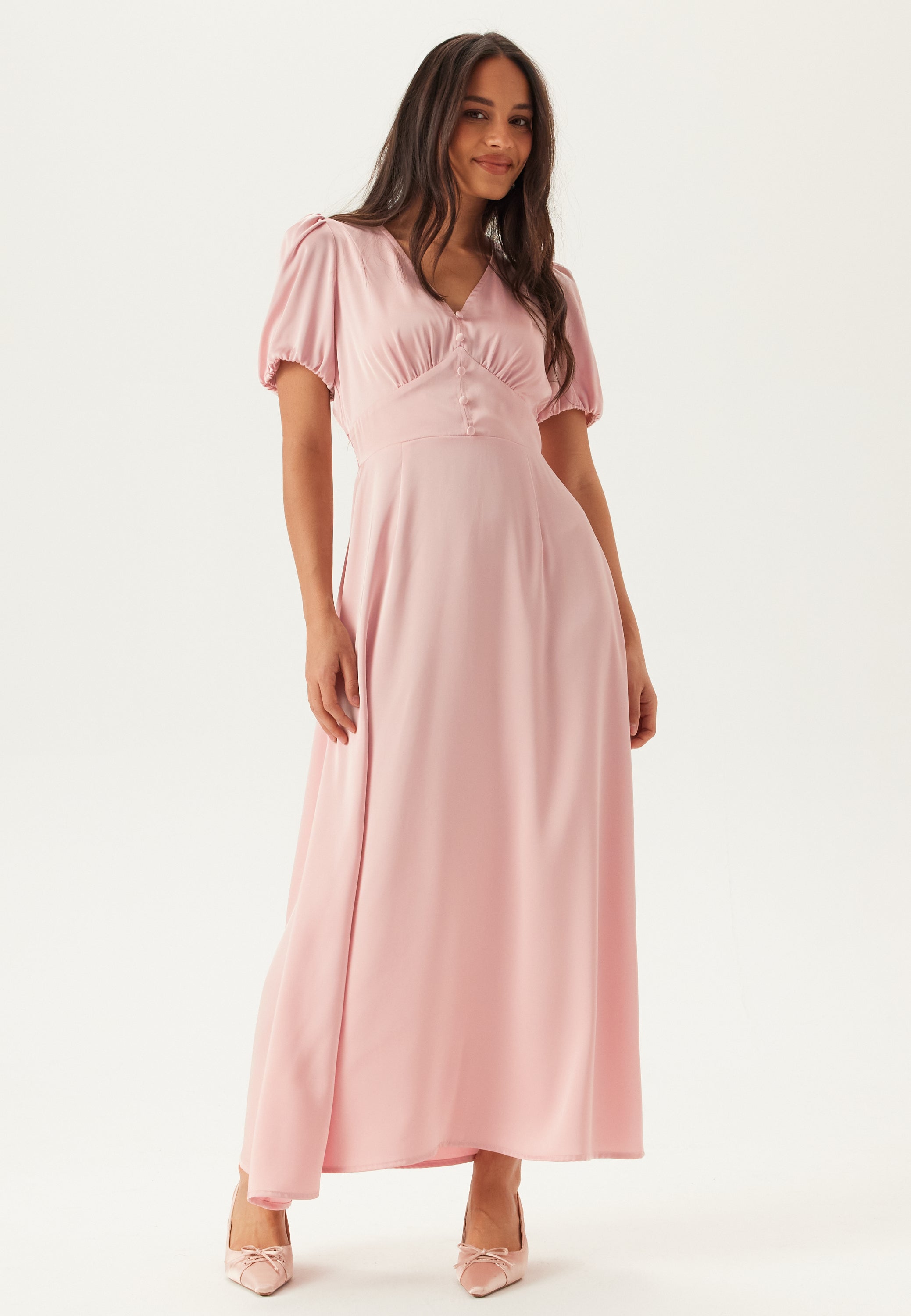short sleeve satin maxi dress Bubbleroom – Satin Short Sleeve Maxi Dress – Dresses – Pink
