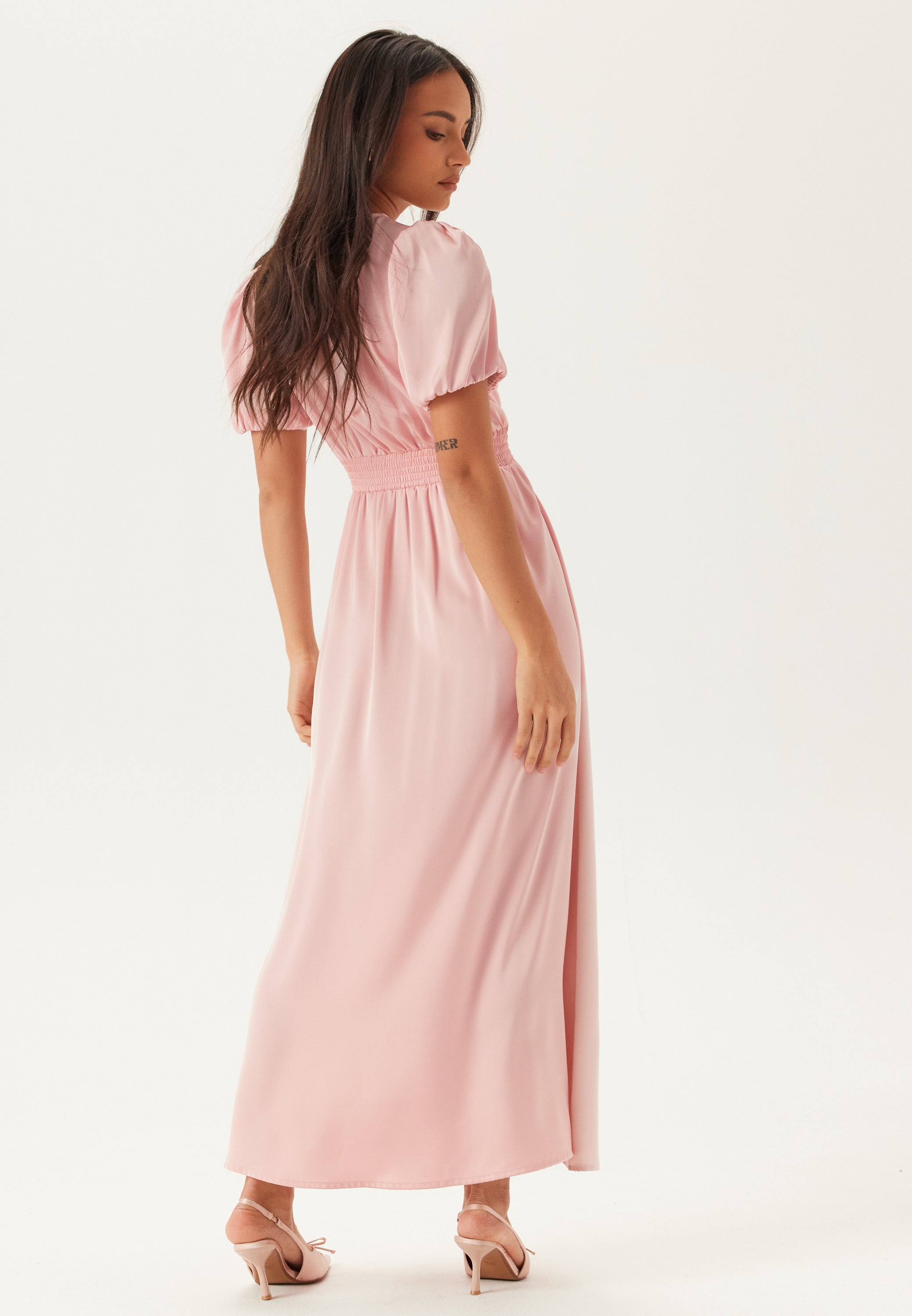 short sleeve satin maxi dress Bubbleroom – Satin Short Sleeve Maxi Dress – Dresses – Pink