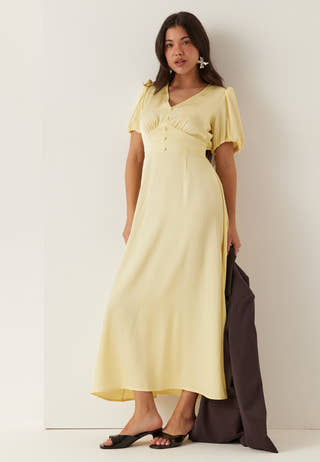 yellow short sleeve maxi dress Debina Midi Dress