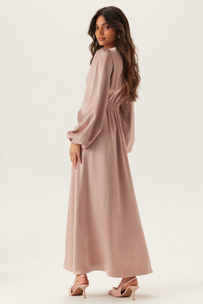 Bubbleroom - BUBBLEROOM - Satin V-neck Maxi Dress Pale Mauve