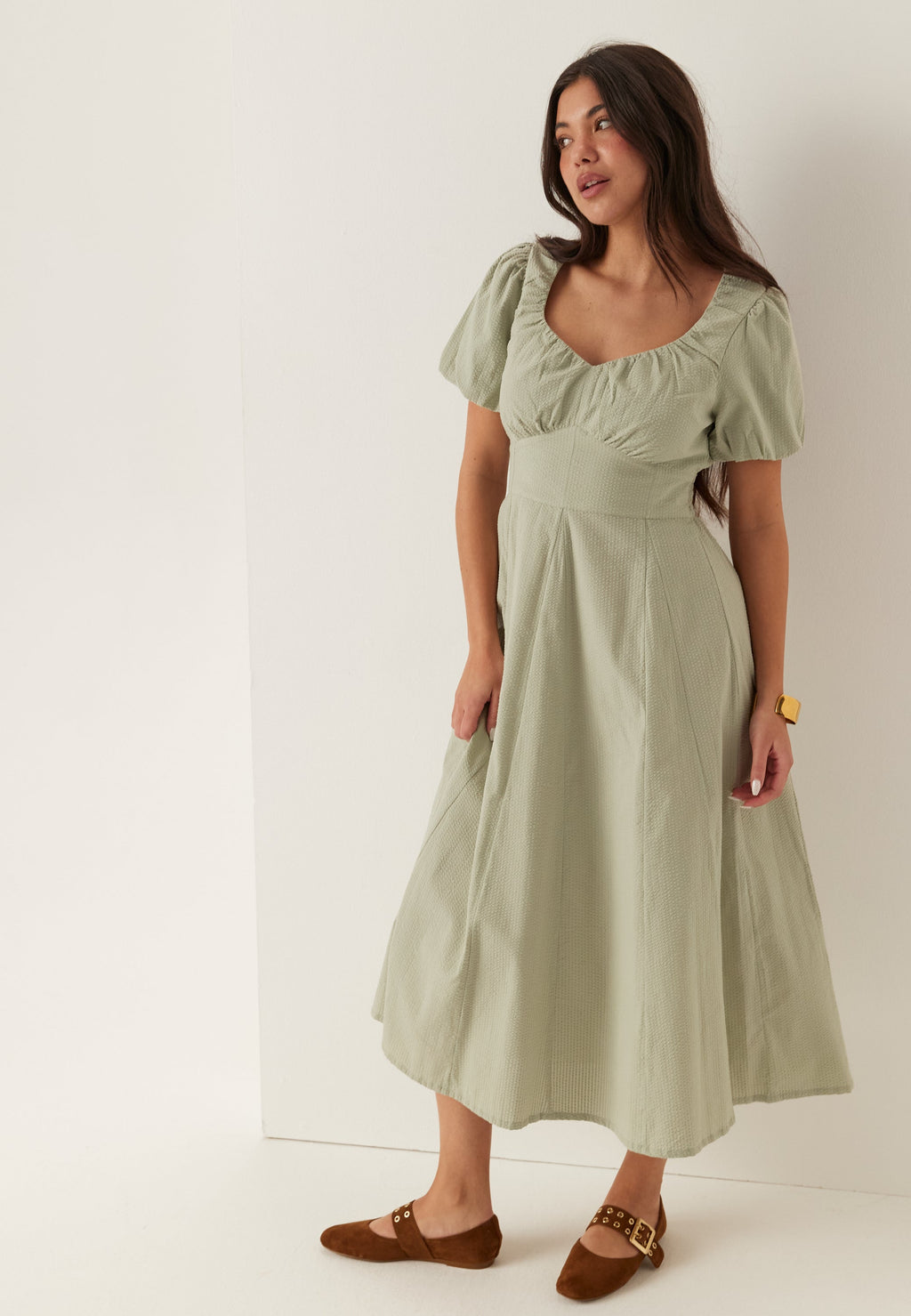 seersucker midi dress Navy Stripe | Smocked Waist Tiered Skirt halter straps Plaid Seersucker Midi Dress Mallard