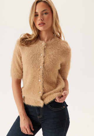 Short Sleeve Fluffy Knitted Cardigan