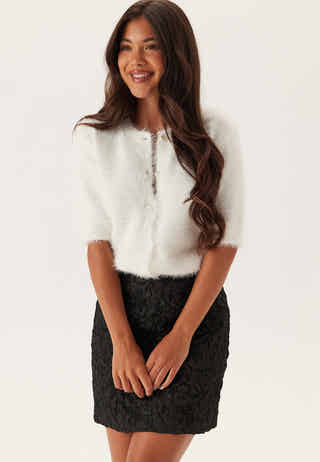Short Sleeve Fluffy Knitted Cardigan
