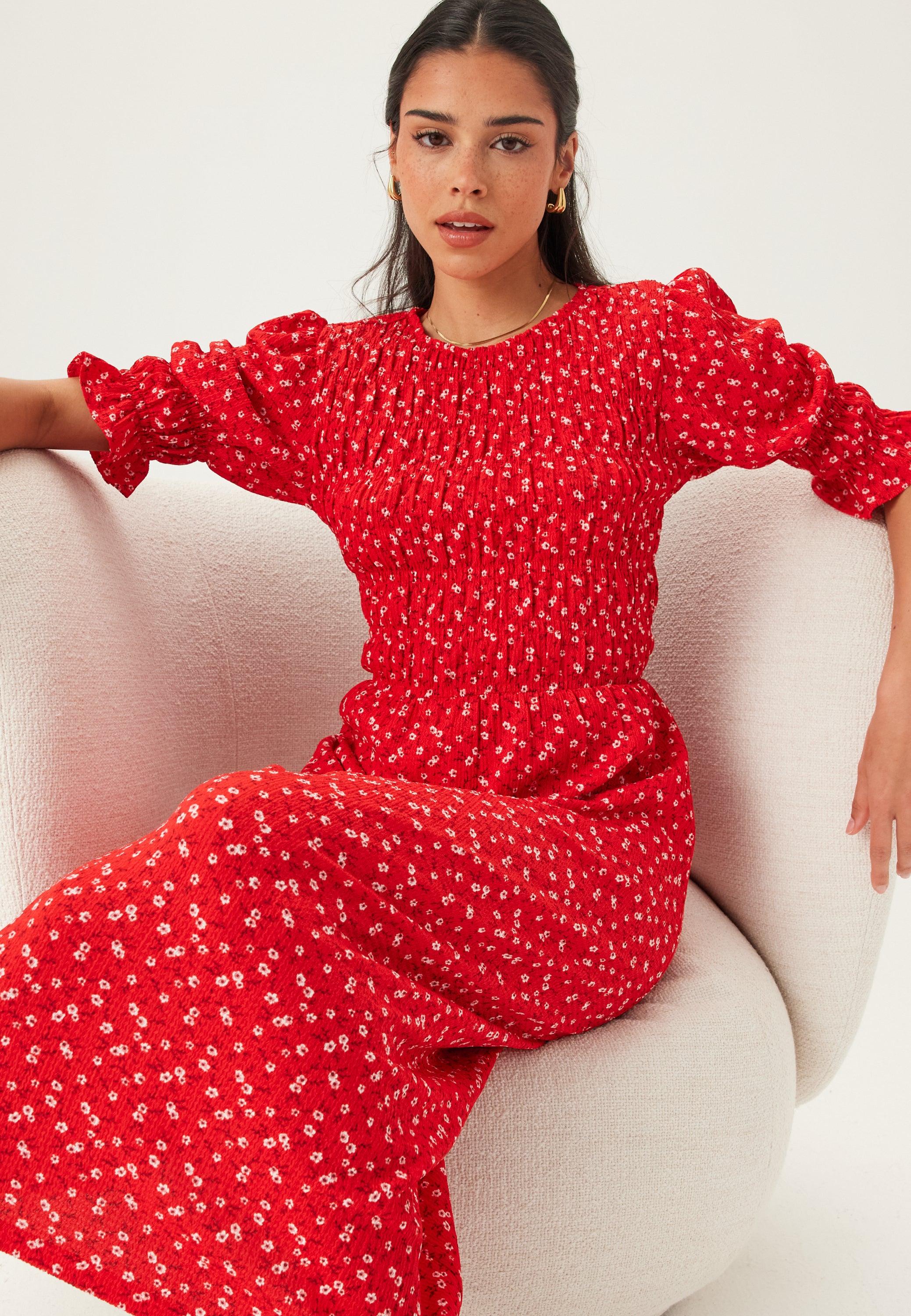 smock dress ladies Bubbleroom – Short Sleeve Smock Dress – Dresses – Red / Multi / Floral