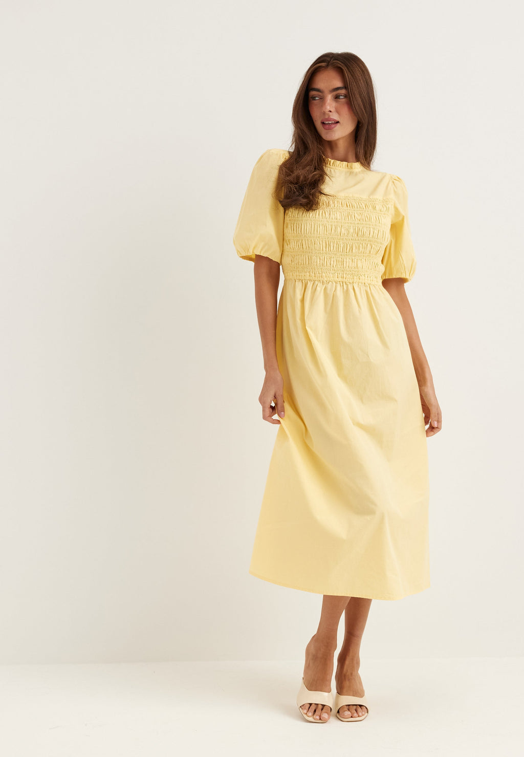 Bubbleroom – Smock Short Sleeve Cotton Dress – Dresses – Yellow