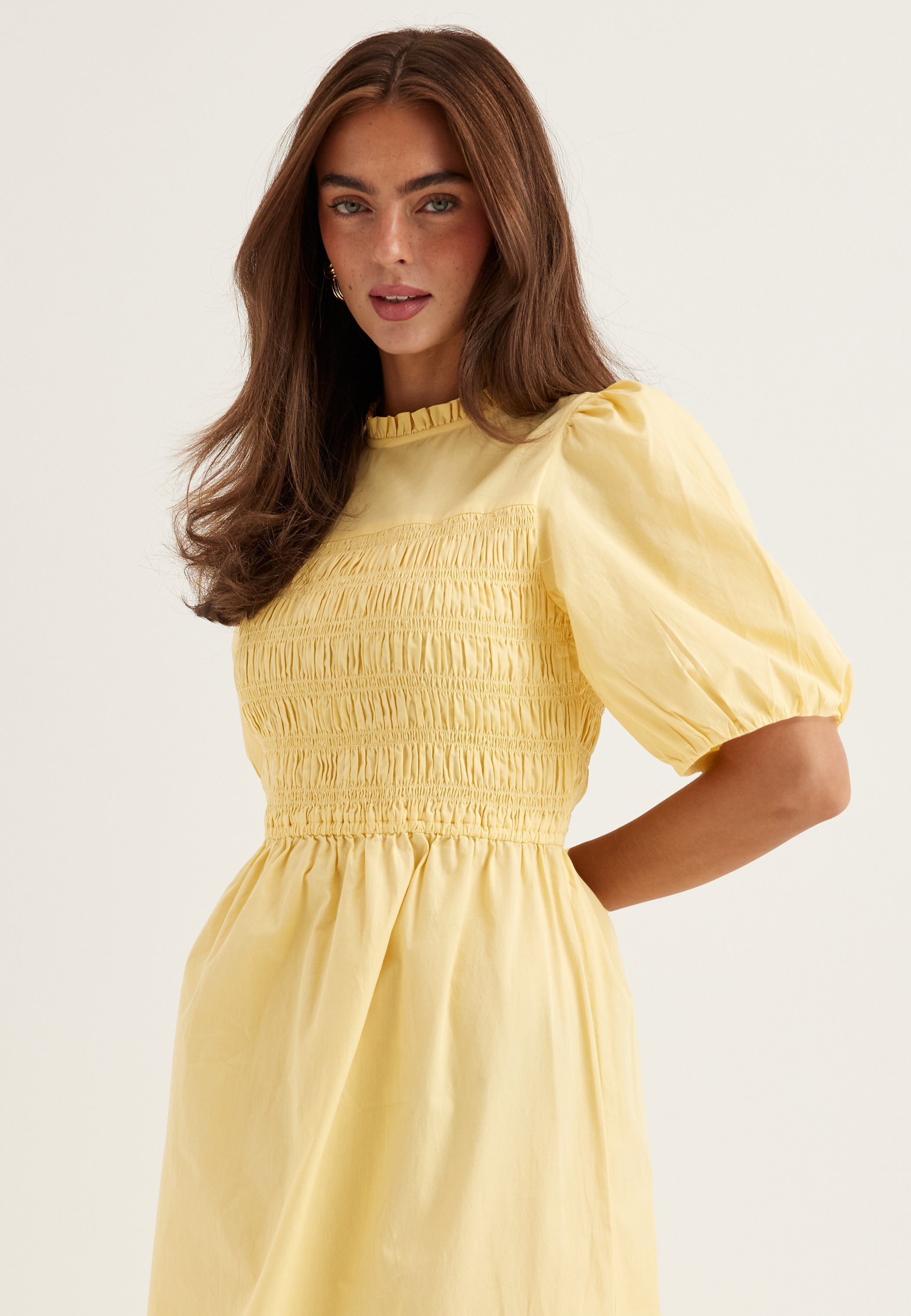 Bubbleroom – Smock Short Sleeve Cotton Dress – Dresses – Yellow