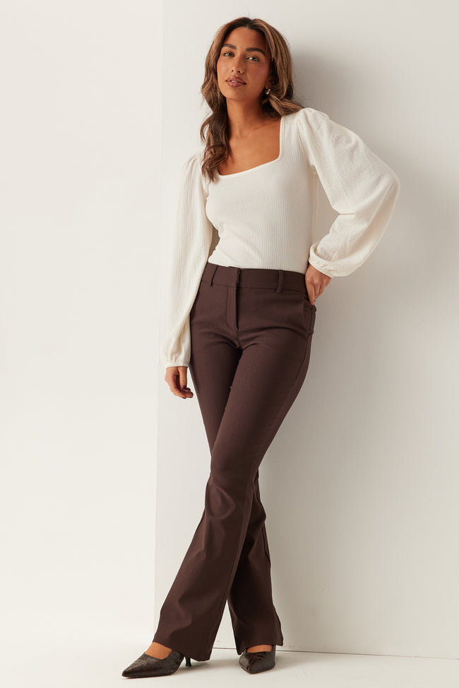 Bubbleroom - BUBBLEROOM - Square Neck Balloon Sleeve Top Cream