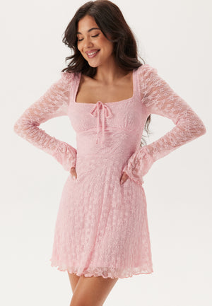 Bubbleroom Square Neck Lace Dress Dresses Pink Bubbleroom Square Neck Lace Dress Dresses Pink