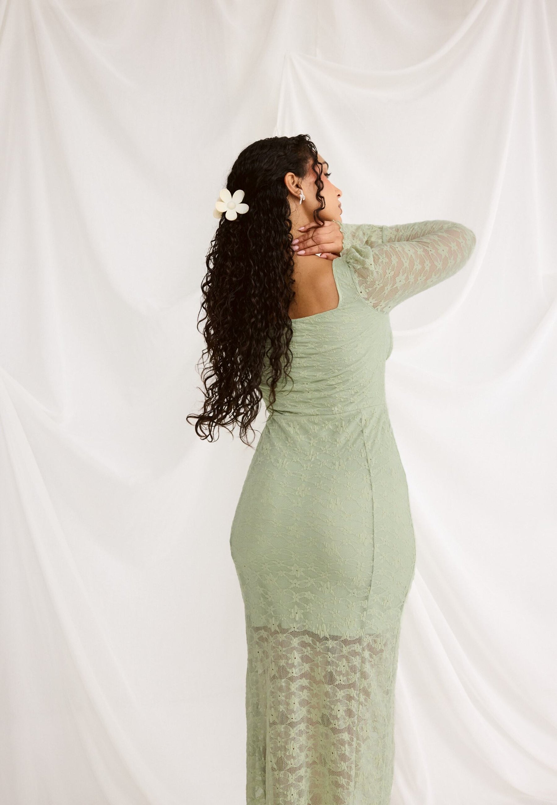 Bubbleroom Square Neck Lace Dress Dresses Green Bubbleroom Square Neck Lace Dress Dresses Green