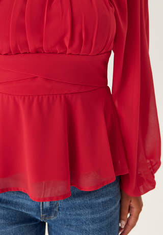 Square Neck L/S Georgette Blouse