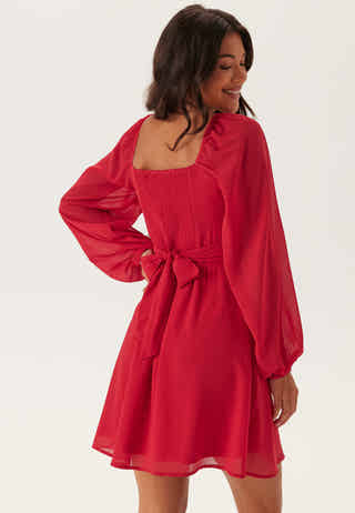 Square Neck L/S Georgette Dress