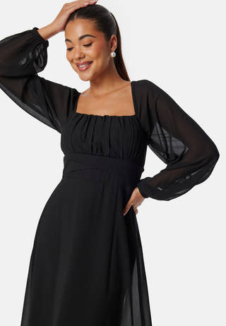 Square Neck L/S Midi Georgette Dress